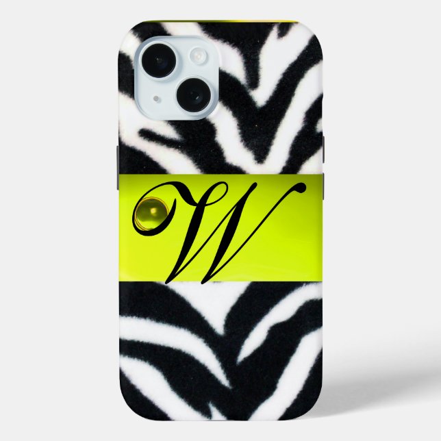 YELLOW SCHWARZ-WEISS ZEBRA FUR MONOGRAM, Topaz Case-Mate iPhone Hülle (Rückseite)