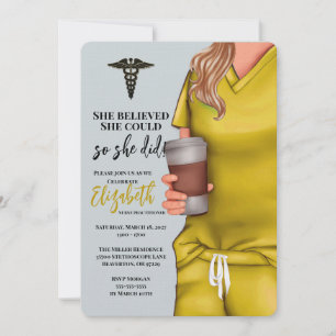 Yellow Scrubs Nursing School Abschluss Einladung