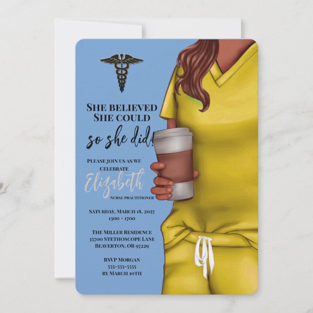 Yellow Scrubs Nursing School Abschluss Einladung (Vorderseite)