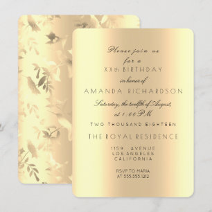 Yellow Sepia Gold Birthday Humming-bird Floral Einladung