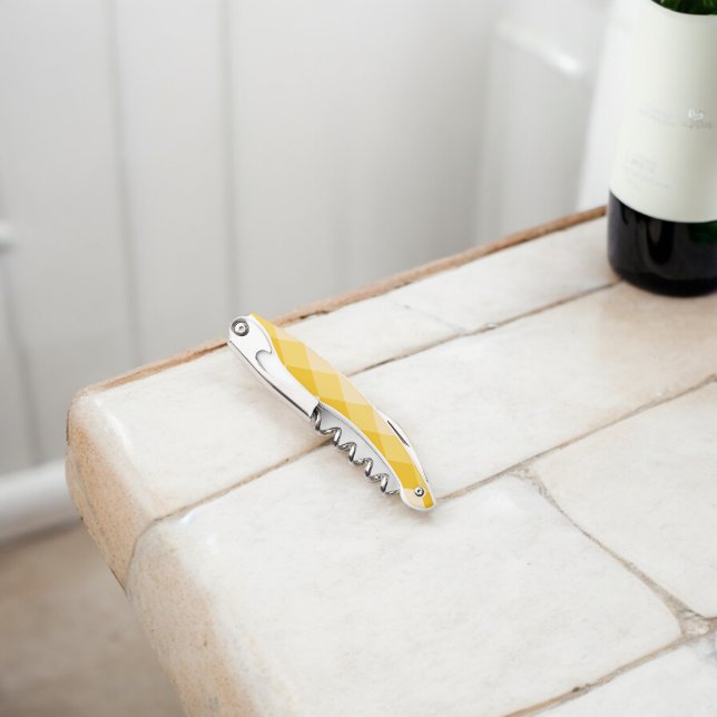 Yellow Shade Rhombus Shape Pattern Kellnermesser (Corkscrew Bottle Opener)