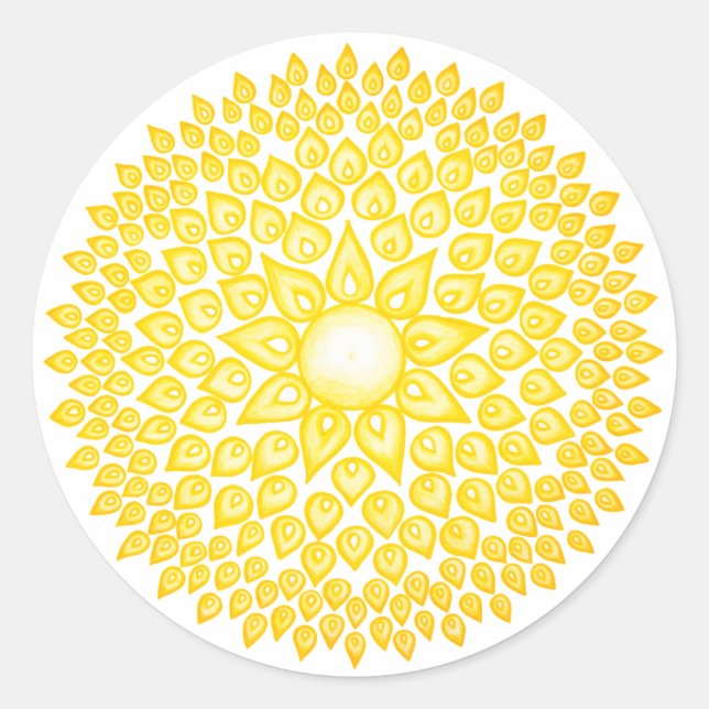 Yellow Shining Sun Mandala Runder Aufkleber (Vorderseite)