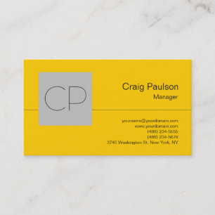 Yellow Silver Grey Chic Monogram Business Card Visitenkarte