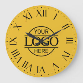 Yellow Simple Branded Company Business Logo Custom Große Wanduhr
