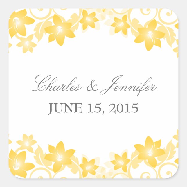 Yellow Simple Floral Wedding Stickers (Vorderseite)