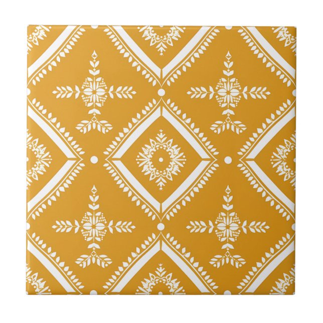 Yellow Simple Indian Geometric Elegant Rustikal Fliese (Vorderseite)