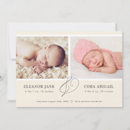 Yellow Simple Twins Foto Birth Ankündigung