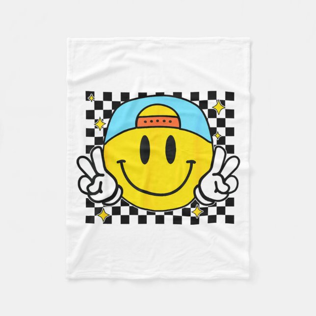 Yellow Smile Face Cute Checkered Peace Smiling Hap Fleecedecke (Vorderseite)