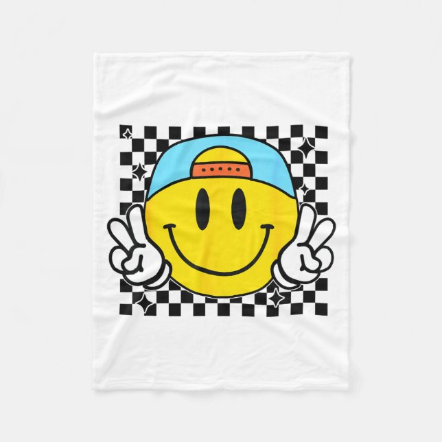 Yellow Smile Face Cute Checkered Peace Smiling Hap Fleecedecke (Vorderseite)