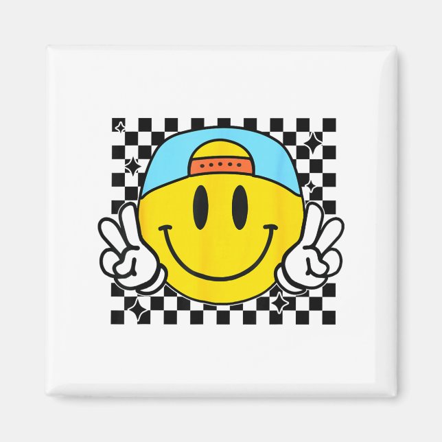 Yellow Smile Face Cute Checkered Peace Smiling Hap Magnet (Vorne)