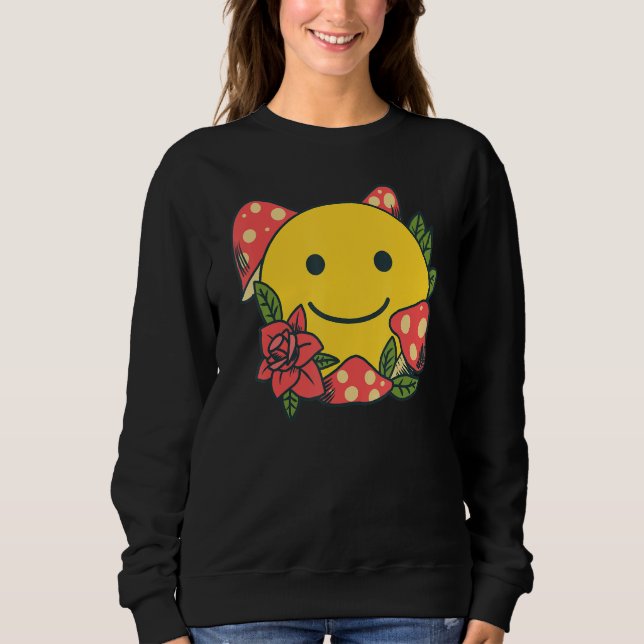 Yellow Smile   Smiling Face Cute Mushroom Rose Flo Sweatshirt (Vorderseite)