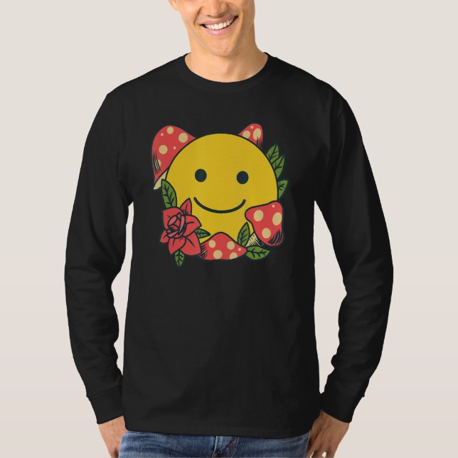 Yellow Smile   Smiling Face Cute Mushroom Rose Flo T-Shirt (Vorderseite)