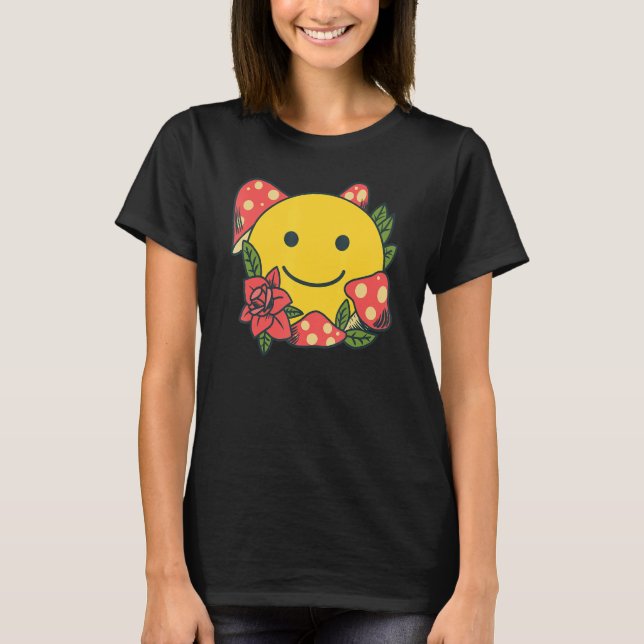 Yellow Smile   Smiling Face Cute Mushroom Rose Flo T-Shirt (Vorderseite)