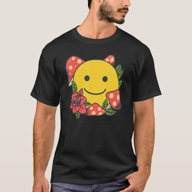 Yellow Smile   Smiling Face Cute Mushroom Rose Flo T-Shirt (Vorderseite)