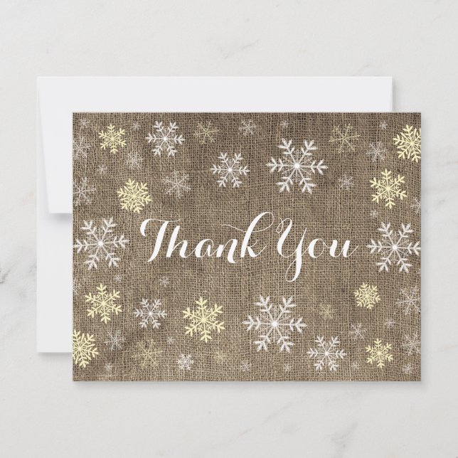 Yellow Snowflakes Winter Burlap Danke Karte (Vorderseite)
