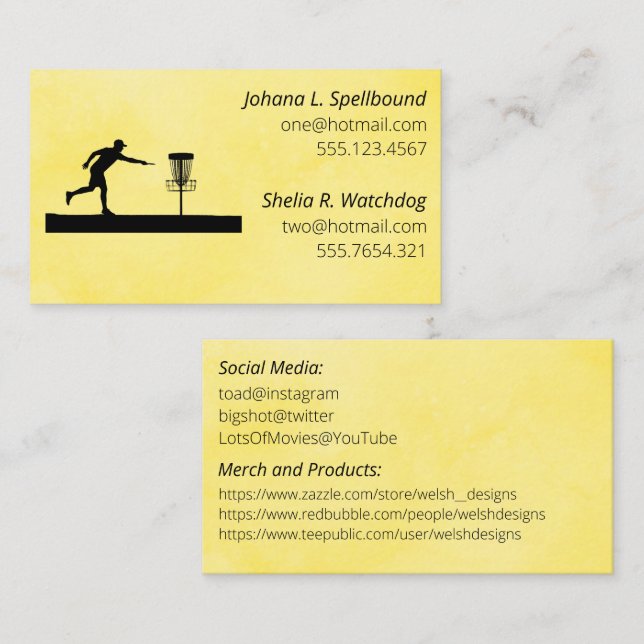 Yellow Social calling card-Disc Golf Visitenkarte (Vorne/Hinten)