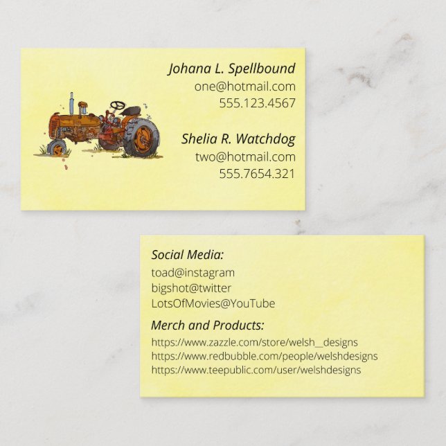 Yellow Social introduction calling card-tractor Visitenkarte (Vorne/Hinten)