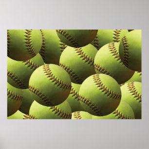 Yellow Softball Fastball Multiball Poster