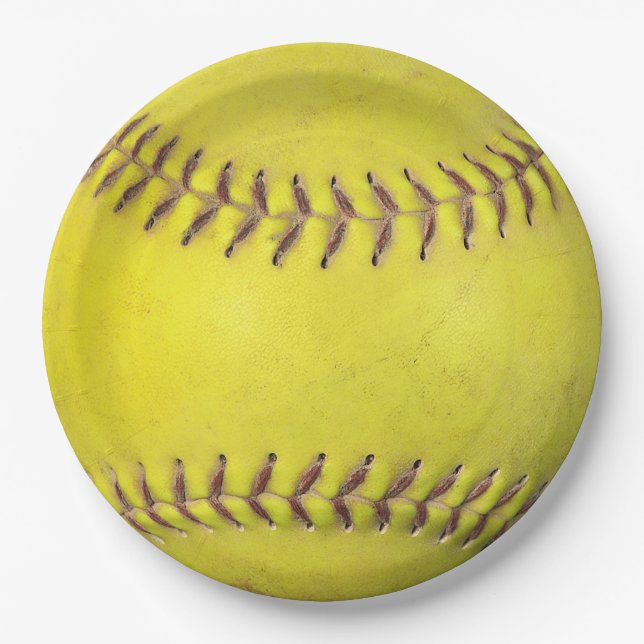 Yellow Softball Pappteller (Vorderseite)