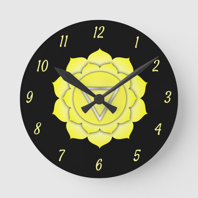 Yellow Solar Plexus Chakra Chi Zen Yoga Spiritual Runde Wanduhr (Vorderseite)