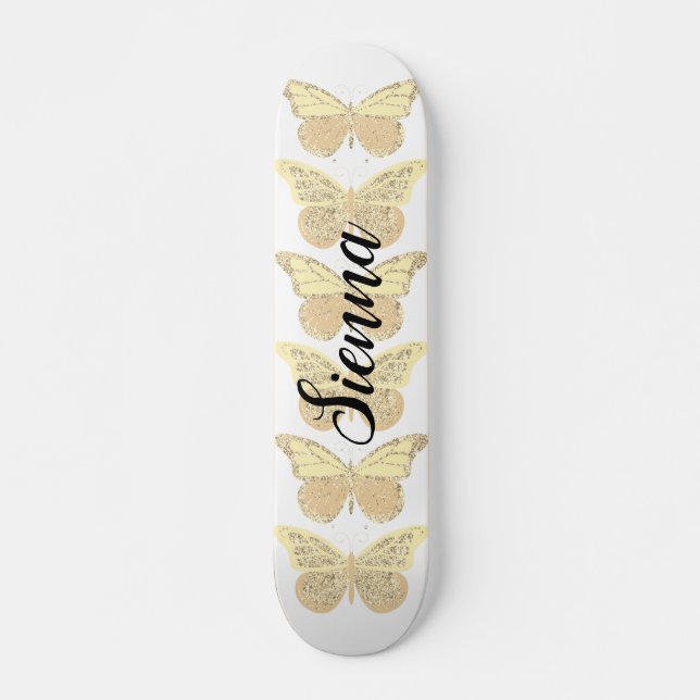 Yellow-Sparkle-Schmetterlinge Personalisiert Skateboard (Vorne)