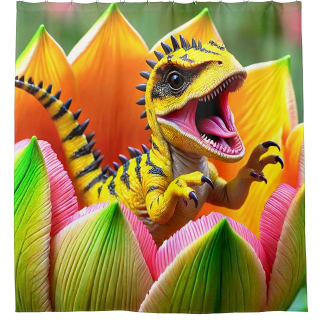 Yellow Spiked Dinosaur Baby Duschvorhang (Vorderseite)