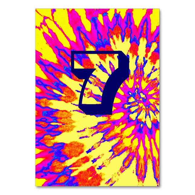 Yellow Spiral Gefärbte Krawatte Hochzeitstag Siebe Tischnummer (Vorderseite)