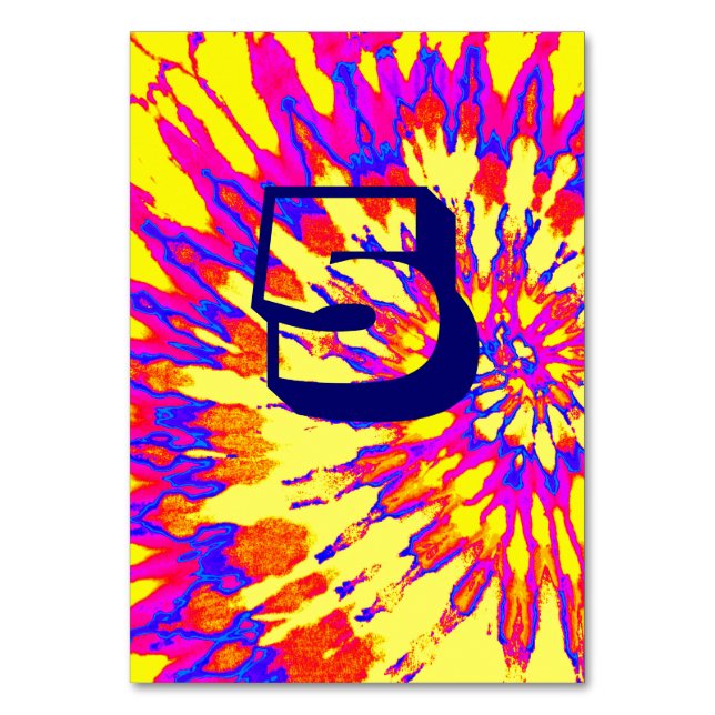 Yellow Spiral Gefärbte Krawatte Wedding Table Five Tischnummer (Vorderseite)