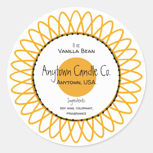 Yellow Spiro Blume Candle Jar Label Runder Aufkleber (Vorderseite)