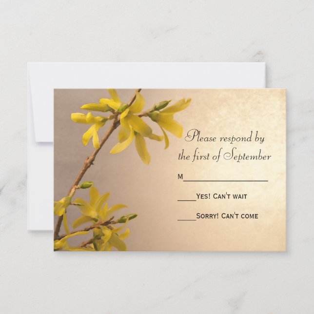 Yellow Spring Forsythia Wedding RSVP Response Card Karte (Vorderseite)
