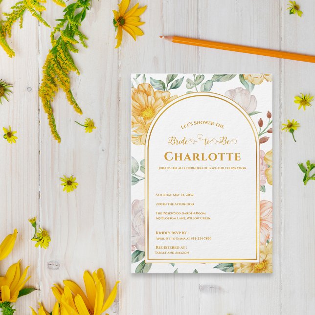 Yellow Spring Garden Floral Arch Bridal Shower Einladung (Yellow Spring Garden Floral Arch Bridal Shower Invitation)