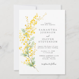Yellow Spring Mimosa Wattle Blume Chic Wedding Einladung
