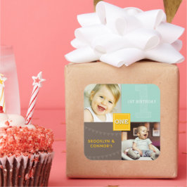 Yellow Square Sketch One Zehn 1. Geburtstag Foto Quadratischer Aufkleber