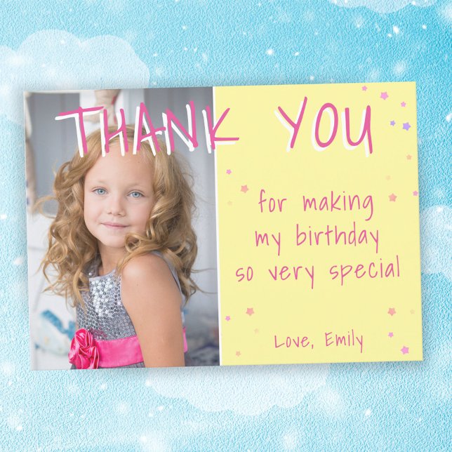 Yellow Star Girly Birthday Vielen Dank für Ihre Fo Dankeskarte (Von Creator hochgeladen)