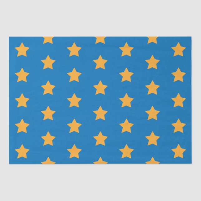 Yellow Stars Geometric Starry Blue Pattern Seidenpapier (Vorderseite)