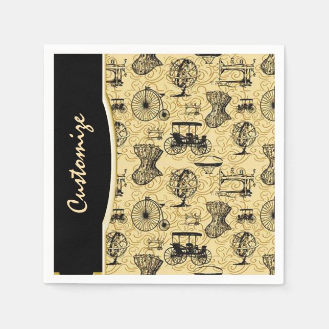 Yellow Steampunk Pattern Napkins Serviette (Vorderseite)