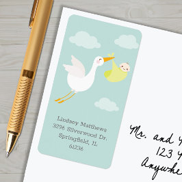 Yellow Stork Bundle Baby Dusche Rücksendeadresse Adressaufkleber