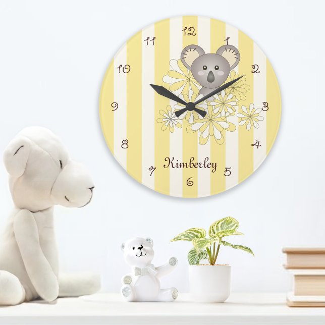 Yellow Strip Baby Koala Bären Kinderzimmer / Kinde Große Wanduhr (Von Creator hochgeladen)