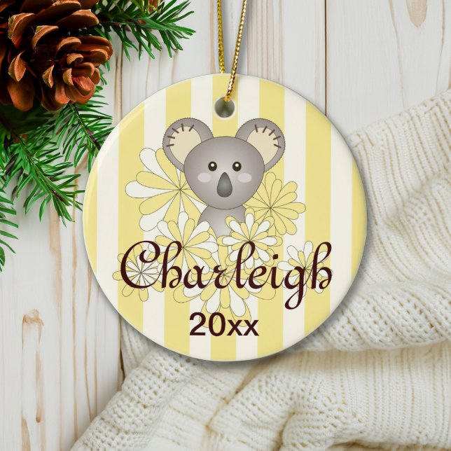 Yellow Strip Niedlich Baby Koala Kinder Weihnachte Keramik Ornament (Von Creator hochgeladen)
