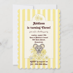 Yellow Stripe Baby Koala Kindergeburtstag Einladun Einladung