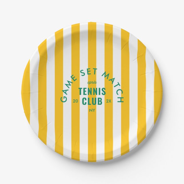 Yellow Stripe Game Set Match Après Tennis Club Pappteller (Vorderseite)