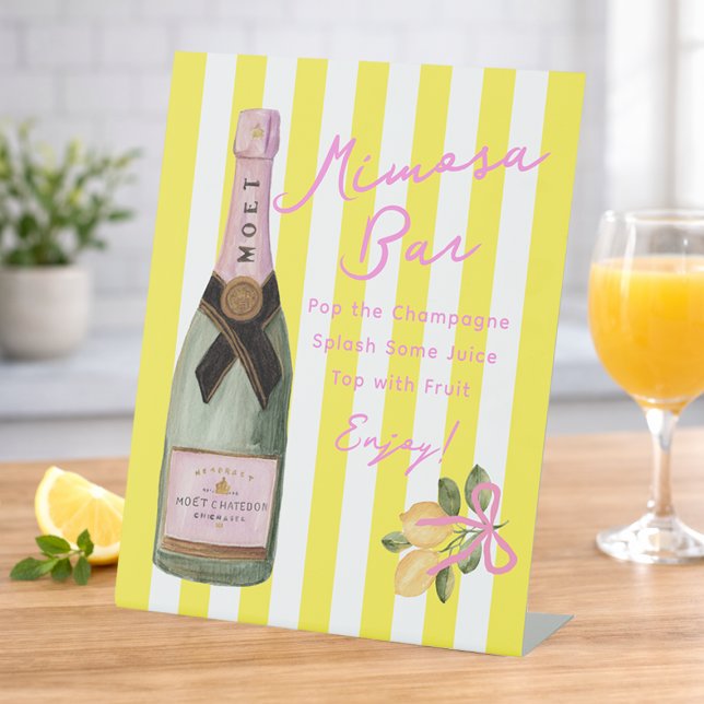 Yellow Stripe Italian Lemon Shower Mimosa Bar Sockelschild (Yellow Stripe Italian Lemon Shower Mimosa Bar Pedestal Sign)