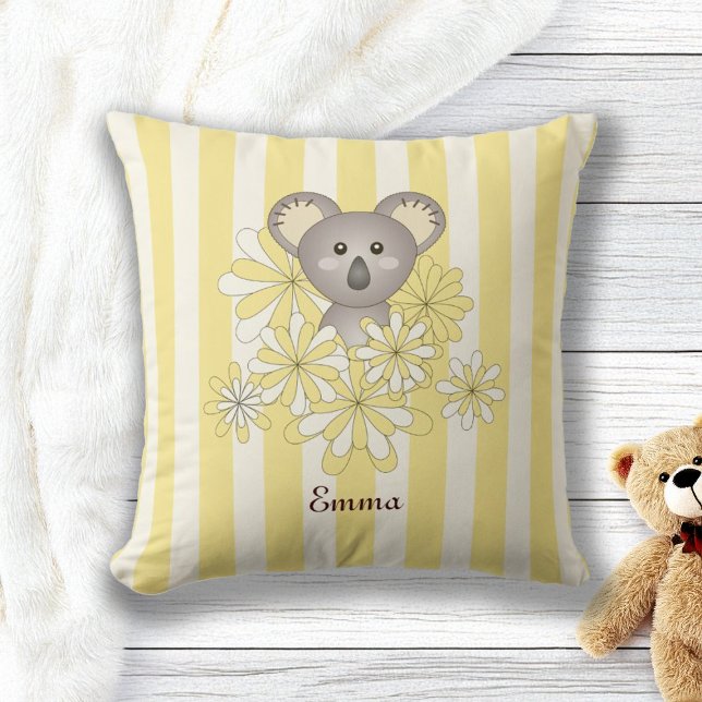 Yellow Stripe Niedlich Baby Koala Bear Kinderzimme Kissen (Von Creator hochgeladen)
