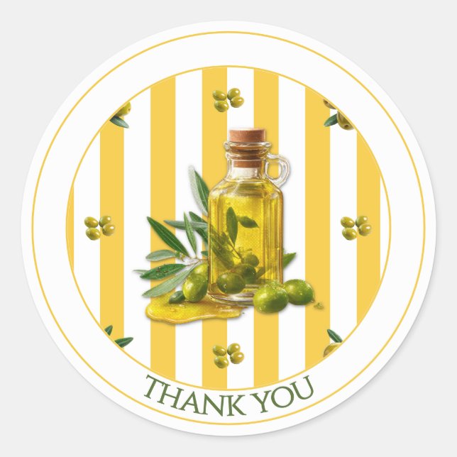 Yellow Stripe Pattern Olive Oil Thank You Runder Aufkleber (Vorderseite)
