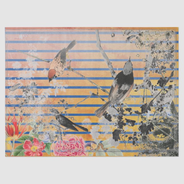 YELLOW STRIPEN UND JAPANISCHES BIRD-TISSUPAPIER SEIDENPAPIER (Vorderseite)