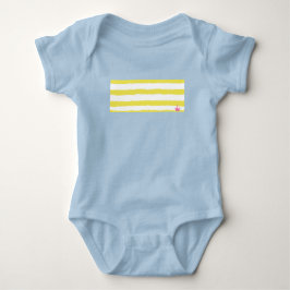 Yellow stripes and a pink crown baby strampler