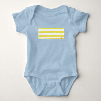 Yellow stripes and a pink crown baby strampler