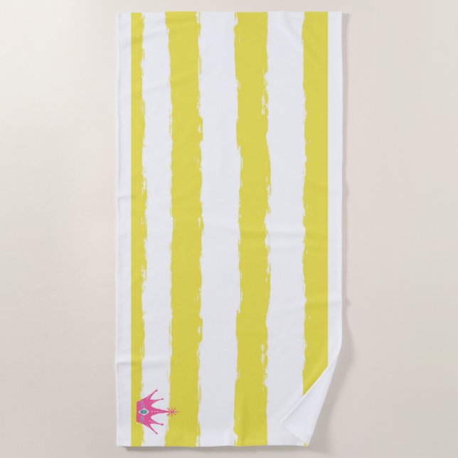Yellow stripes and a pink crown Beach Towel Strandtuch (Vorderseite)