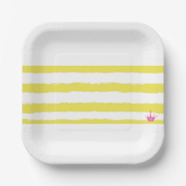 Yellow stripes and a pink crown Paper Plate Pappteller