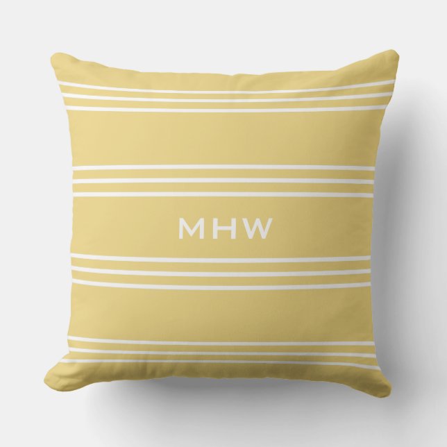 Yellow Stripes Custom Monogram throw Kissen (Vorderseite)